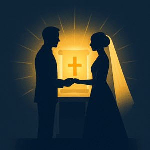 Couple at wedding altar